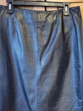 Vintage Siena Studio Black 100% Leather Fully Lined Pencil Skirt Size 12 Midi